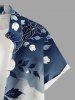 Chemise homme hawaïenne à imprimé ombré fleurs, feuilles et branches, avec poche boutonnée - Bleu profond 4XL