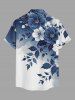 Chemise homme hawaïenne à imprimé ombré fleurs, feuilles et branches, avec poche boutonnée - Bleu profond 4XL