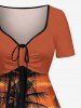 Robe trapèze ceinturée imprimé hawaïen dégradé coucher de soleil cocotier - Orange Foncé S