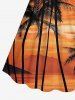 Robe trapèze ceinturée imprimé hawaïen dégradé coucher de soleil cocotier - Orange Foncé S