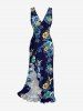 Floral Hummingbird Print Hawaii Ruffles Split Dress -  