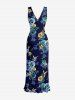 Floral Hummingbird Print Hawaii Ruffles Split Dress -  