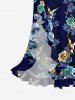 Floral Hummingbird Print Hawaii Ruffles Split Dress -  