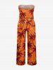 Combinaison hawaïenne à imprimé graphique ethnique de cocotiers avec poches, ceinture amovible et bretelles - Orange 1X