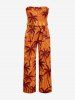 Combinaison hawaïenne à poches, imprimé graphique ethnique cocotier, avec ceinture amovible et bretelles amovibles - Orange 4X