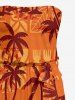 Combinaison hawaïenne à poches, imprimé graphique ethnique cocotier, avec ceinture amovible et bretelles amovibles - Orange 4X