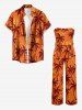 Combinaison hawaïenne à poches, imprimé graphique ethnique cocotier, avec ceinture amovible et bretelles amovibles - Orange 4X