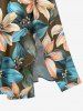 Robe midi coupe trapèze Hawaï à poches fendues, imprimé fleurs et feuilles - Brun 3X