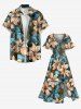 Robe midi coupe trapèze Hawaï à poches fendues, imprimé fleurs et feuilles - Brun 3X