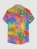 Men's Colorful Ombre Tropical Leaf Print Hawaii Button Pocket Shirt -  