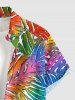 Men's Colorful Ombre Tropical Leaf Print Hawaii Button Pocket Shirt -  