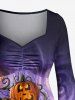 Robe asymétrique à ourlet plongeant et fronces, avec imprimé Halloween citrouille-lanterne, chat, galaxie spirale et lune. - Concorde 6X