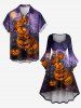 Robe asymétrique à ourlet plongeant et fronces, avec imprimé Halloween citrouille-lanterne, chat, galaxie spirale et lune. - Concorde 6X