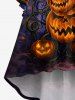 Robe asymétrique à ourlet plongeant et fronces, avec imprimé Halloween citrouille-lanterne, chat, galaxie spirale et lune. - Concorde 6X