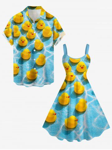 Ducks Water Ripple Print Matching Hawaii Beach Outfit For Couples - LAKE BLUE
