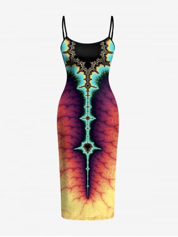 Psychedelic Fractal Mandala Ombre Print Hawaii Dress - TURQUOISE - XXS