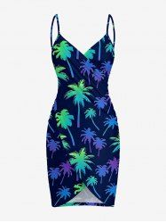 Couvre-maillot de plage convertible Hawaï à imprimé cocotier dégradé - Bleu profond XXS
