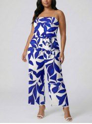 Combinaison hawaïenne à poches imprimé feuilles et branches avec ceinture amovible et bretelle d'épaule - Bleu 3X