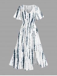 Robe midi trapèze à poches fendues imprimé tie & dye Hawaï - Blanc XXS