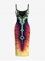 Robe hawaïenne à imprimé psychédélique mandala fractal dégradé - Turquoise S