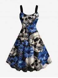 Skulls Flowers Print Hawaii Tank Dress(Adjustable Shoulder Strap) -  