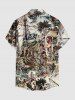 Chemise hawaïenne pour homme à imprimé crâne, squelette, pirate, coffre, bateau de croisière, boutons et poche - Bronze 4XL