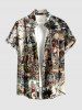 Chemise hawaïenne pour homme à imprimé crâne, squelette, pirate, coffre, bateau de croisière, boutons et poche - Bronze 4XL