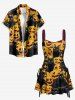 Robe débardeur à lacets imprimé chats et citrouilles Halloween - Deep Yellow XS