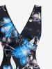 Flowers Leaf Print Hawaii Ruffles Split Surplice Dress -  