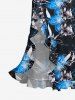 Flowers Leaf Print Hawaii Ruffles Split Surplice Dress -  
