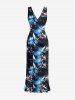 Flowers Leaf Print Hawaii Ruffles Split Surplice Dress -  