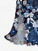 Flowers Print Hawaii Ruffles Split Surplice Dress -  