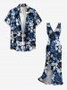 Flowers Print Hawaii Ruffles Split Surplice Dress -  