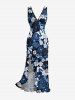 Flowers Print Hawaii Ruffles Split Surplice Dress -  