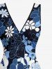 Flowers Print Hawaii Ruffles Split Surplice Dress -  