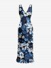 Flowers Print Hawaii Ruffles Split Surplice Dress -  