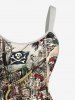Skull Skeleton Pirate Box Sailboat Cruise Print Hawaii Tank Dress(Adjustable Shoulder Strap) -  