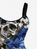 Skulls Flowers Print Hawaii Tank Dress(Adjustable Shoulder Strap) -  