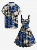 Skulls Flowers Print Hawaii Tank Dress(Adjustable Shoulder Strap) -  