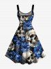 Skulls Flowers Print Hawaii Tank Dress(Adjustable Shoulder Strap) -  