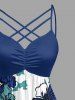 Robe trapèze à fines bretelles croisées et fronces, imprimé fleurs et feuilles d'Hawaï - Bleu profond M