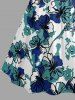 Robe trapèze à fines bretelles croisées et fronces, imprimé fleurs et feuilles d'Hawaï - Bleu profond M