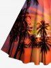 Ombre Dusk Sunset Coconut Tree Print Hawaii Plunging Halter A Line Dress -  