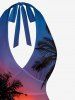 Ombre Dusk Sunset Coconut Tree Print Hawaii Plunging Halter A Line Dress -  