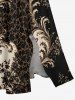 Robe midi trapèze hawaïenne vintage à poches fendues et imprimé baroque à volutes florales dorées - café lumière 2X