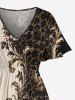 Robe Midi Trapèze Hawaï Poche Fendue Imprimé Baroque Vintage Volutes Florales Dorées - café lumière 3X
