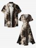 Robe Midi Trapèze Hawaï Poche Fendue Imprimé Baroque Vintage Volutes Florales Dorées - café lumière 3X