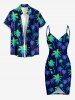 Couvre-maillot de plage convertible Hawaï à imprimé cocotier dégradé - Bleu profond XXS
