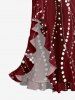 Robe fendue à volants Hawaï imprimé pois et lignes ondulées - Rouge Vineux XXL