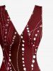 Robe fendue à volants Hawaï imprimé pois et lignes ondulées - Rouge Vineux XXL
